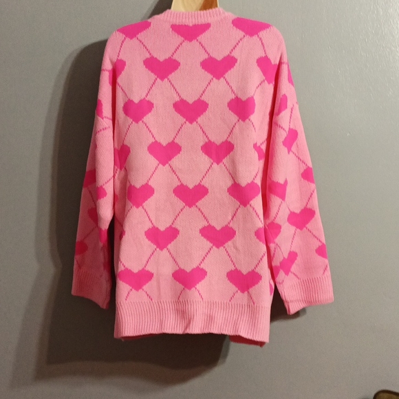 Shein Plus pink with pink  heart pattern drop shoulder cardigan duster s… - Picture 12 of 17